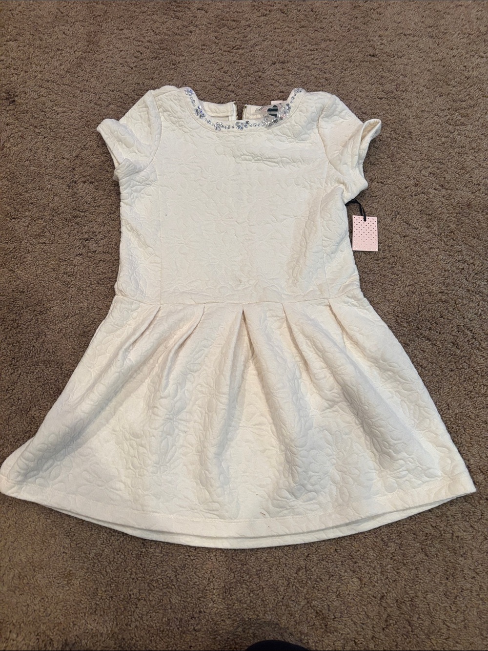 NWT Forever 21 Cream Textured Jewel-Neck Party Dress